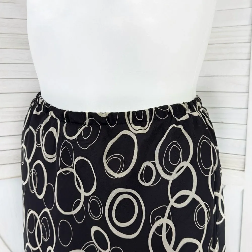 Karin Stevens Layered Chiffon Geometric Circle Print Midi‎ Skirt Black 16W